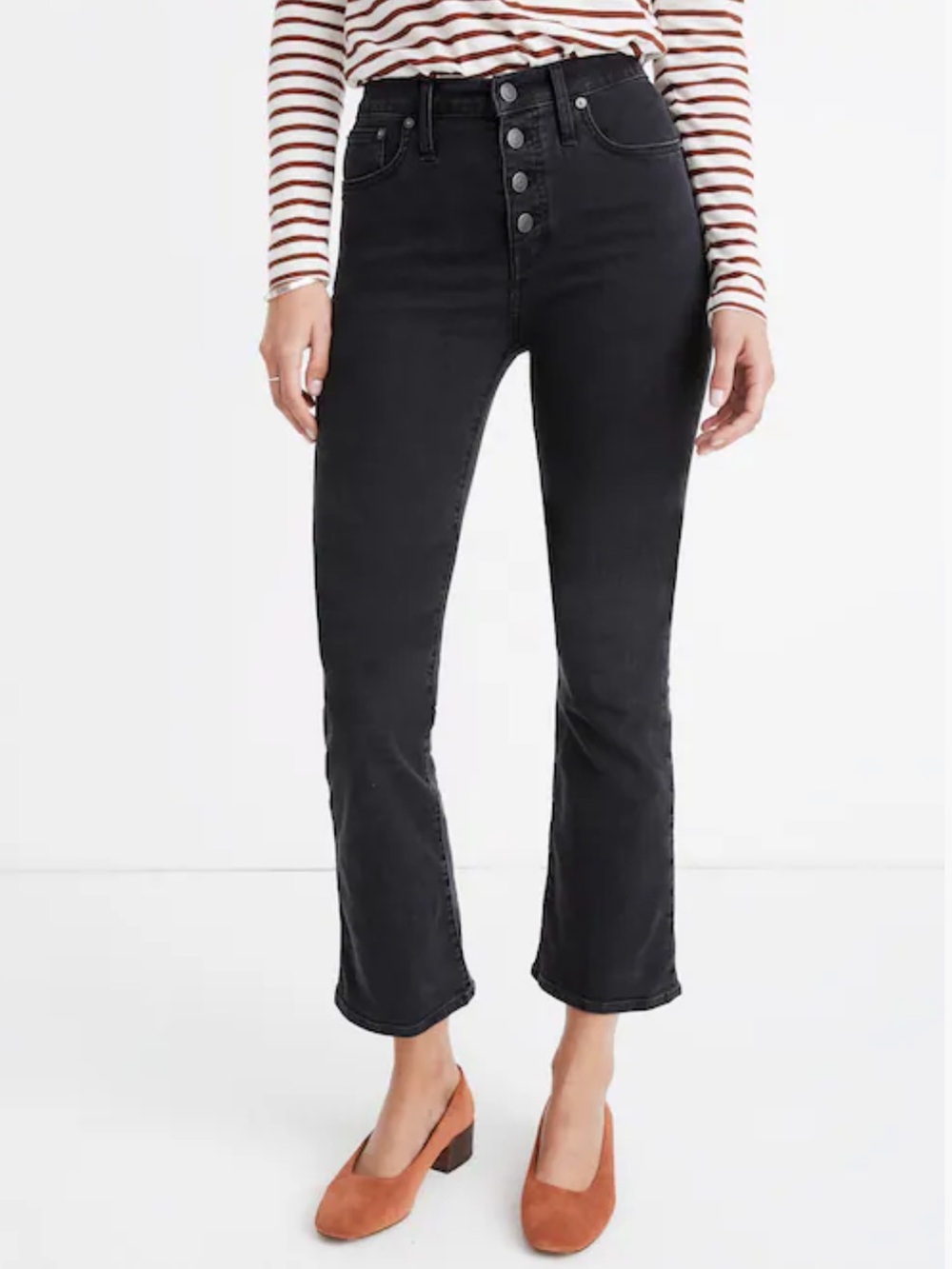 Madewell Washed Black Cali Demi Boot Bootcut Jeans Exposed Button Fly Sz 28T
